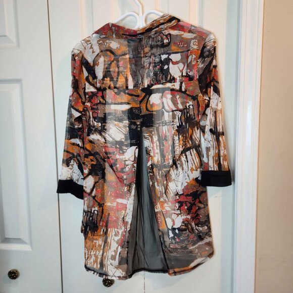 [M] Tango‎ Mango Buttoned Blouse Women's Medium semi-sheer chiffon autumn tones - Picture 9 of 9